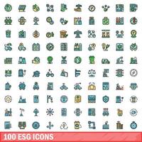 100 esg icons set, color line style vector