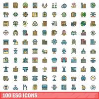 100 esg icons set, color line style vector