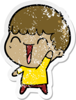 distressed sticker of a cartoon happy man png