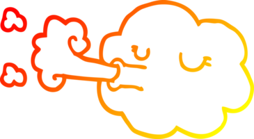 warm gradient line drawing of a cartoon cloud blowing a gale png