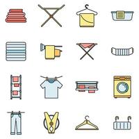 Tumble dryer machine icons set vector color line