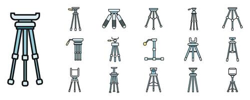 Tripod support icons set vector color line
