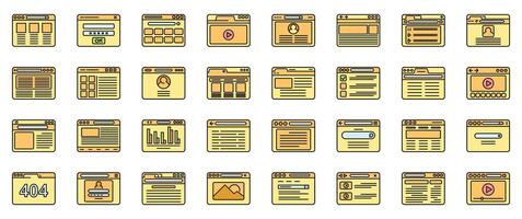 Window browser icons set vector color line