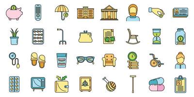 Retirement plan icons set vector color line