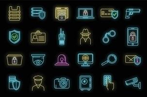 Security service scan icons set vector neon