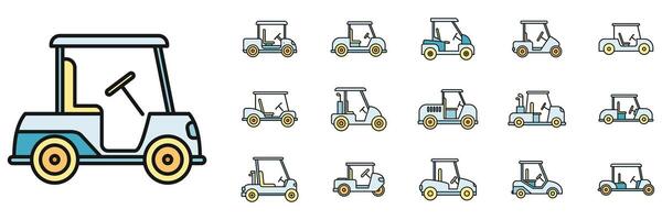 Electric golf cart icons set vector color line