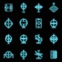 Gyroscope instrument icons set vector neon