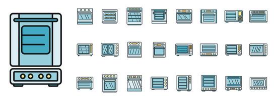 Convection oven appliance icons set vector color line