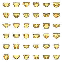 Soft diaper icons set vector color line