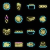 Travel Greece food icons set vector neon