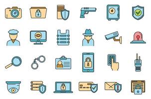 Security service scan icons set vector color line