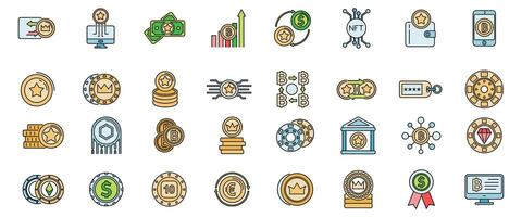 Tokens coins icons set vector color line