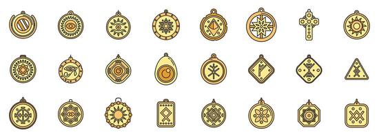 Amulet icons set vector color line