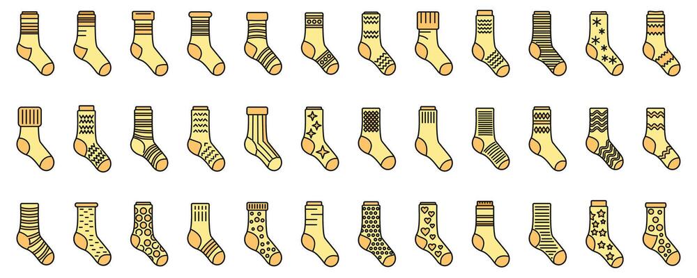 Cotton socks icons set vector color line
