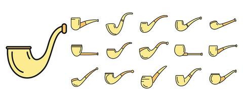 Smoking pipe icons set vector color line