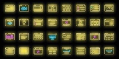 Window browser icons set vector neon