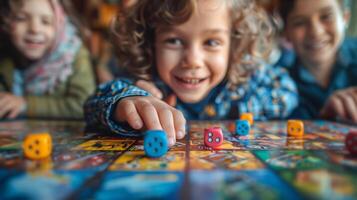 ai generado niños jugando tablero juego foto