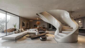 AI generated Large Living Room With Spiral Staircase photo