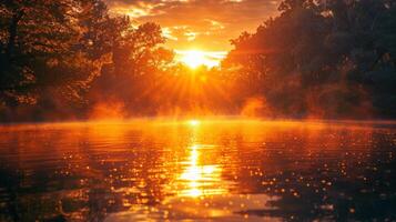 AI generated Dense Forest Surrounding a Lake photo