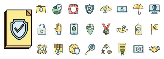 Reliability principles icons set vector color line