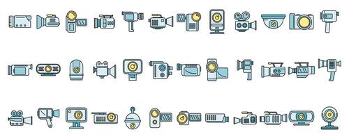 Camcorder device icons set vector color line