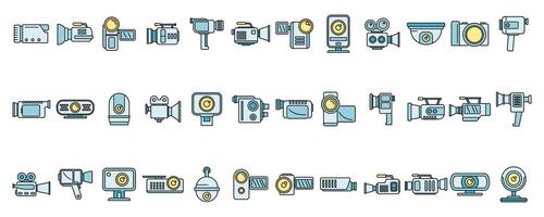 Camcorder device icons set vector color line