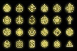 Amulet icons set vector neon