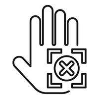 Rejected palm scanning icon outline vector. Social system vector