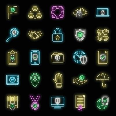 Reliability principles icons set vector neon