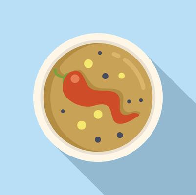 Red pepper cream soup icon flat vector. Dining repast