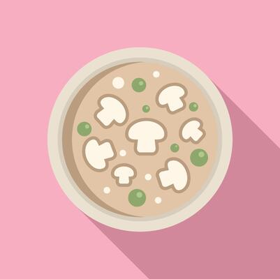 Hot mushroom cream soup icon flat vector. Cooking supper dinner