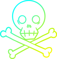 cold gradient line drawing of a cartoon skull and crossbones png