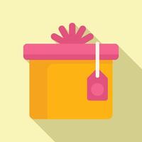 Price tag gift box icon flat vector. Parcel festivity vector