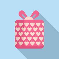 Heart valentine birthday icon flat vector. Ribbon gift box vector