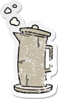 distressed sticker of a cartoon old kettle png