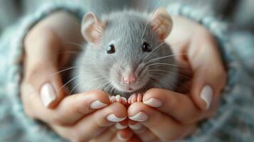 AI generated Person Holding Rat in Hands photo