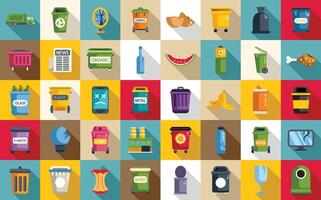 Waste sorting icons set flat vector. Garbage sort ecology vector