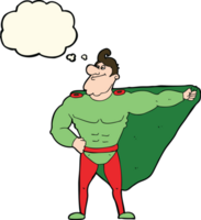funny cartoon superhero with thought bubble png