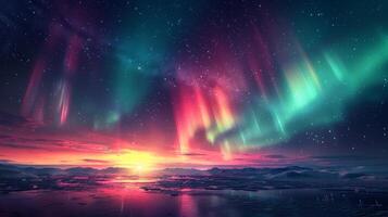 AI generated Colorful Aurora Bore Over Water photo