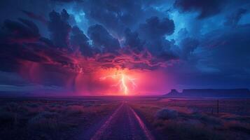 AI generated Large Field With Lightning Bolt in Sky photo