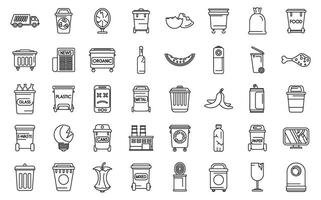 Waste sorting icons set outline vector. Garbage sort ecology vector