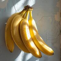 AI generated Bunch of Ripe Bananas Hanging From Hook photo