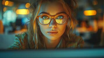 AI generated Woman Wearing Glasses Looking at Camera photo