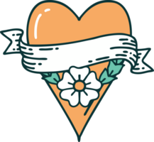 iconic tattoo style image of a heart flower and banner png