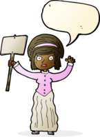 cartoon Victorian woman protesting with speech bubble png