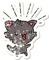 worn old sticker of a tattoo style happy cat png