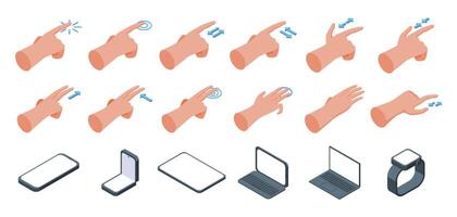 Drag drop icons set isometric vector. Touch hand screen vector