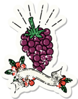 worn old sticker of a tattoo style bunch of grapes png