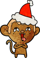 crazy hand drawn textured cartoon of a monkey wearing santa hat png