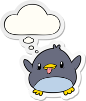 cute cartoon penguin with thought bubble as a printed sticker png